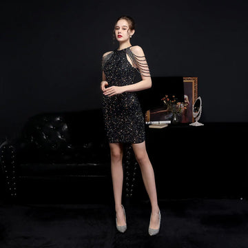 Cherry Black Off Shoulder Sequin Mini Dress Thusfar
